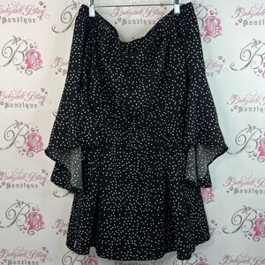 Showpo dress bell bottom sleeve dots Black and White Polka Dot Long Sleeve Dress